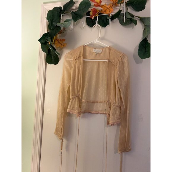 Rahi Cali Tops - Rahi Cali Sheer Peasant Top Womens 100% VISCOSE Size XS Boho Lace Trim Blouse Ro